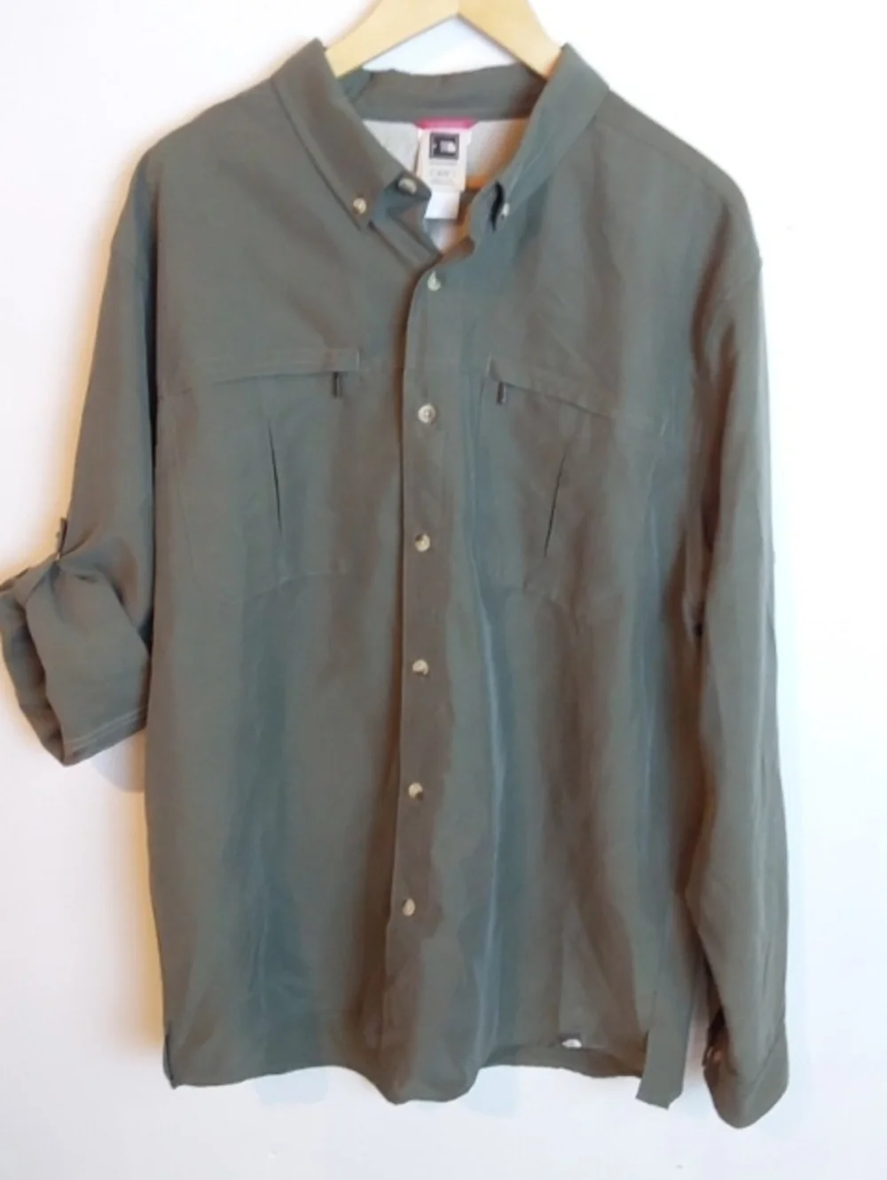 The North Face| Olive Green Tekware Hiking Shirt Zip Pockets Roll Tab Sleeves XL